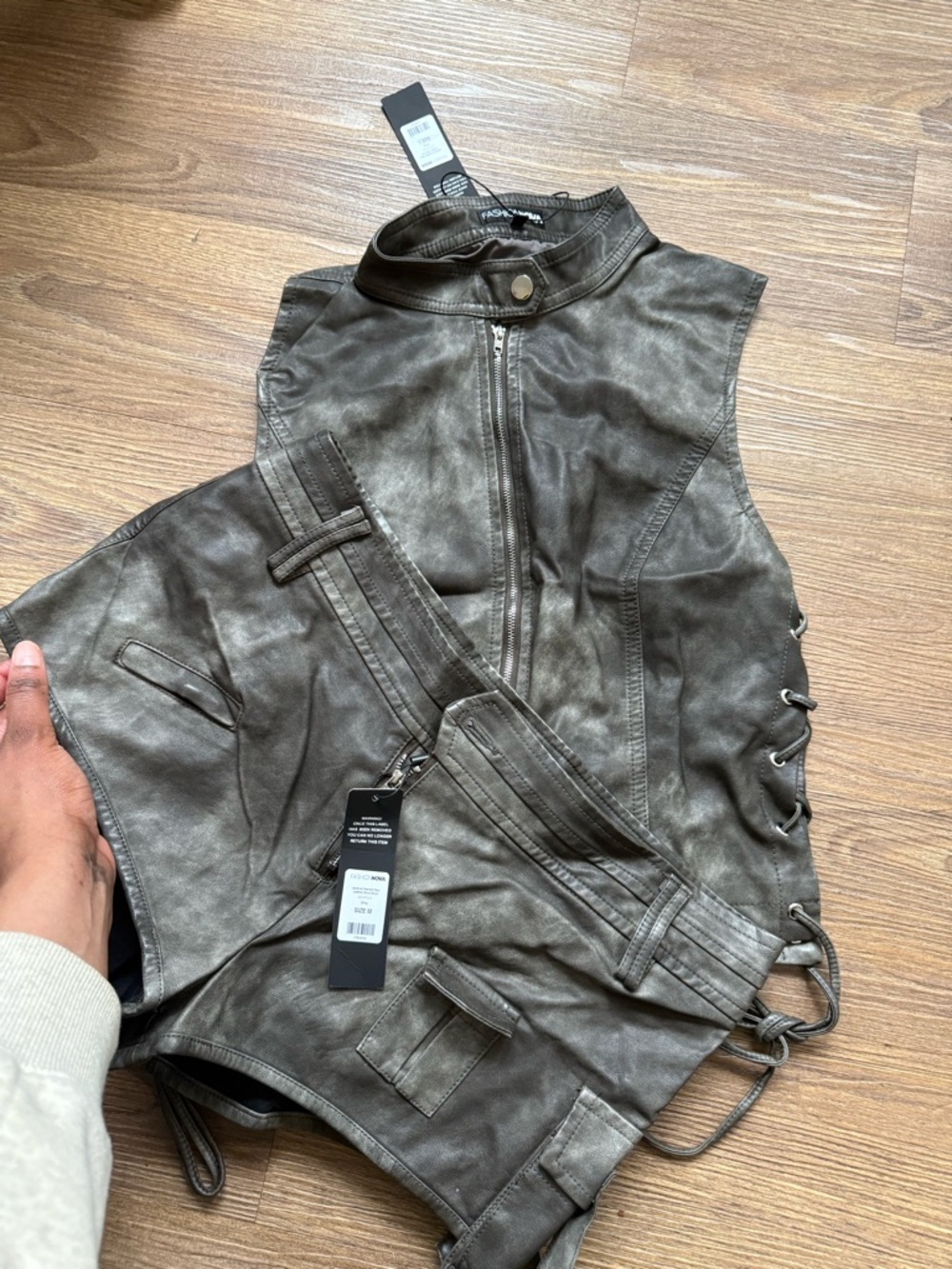 Gray Faux Leather Moto Shorts & Vest Set Coachella outfit 2026